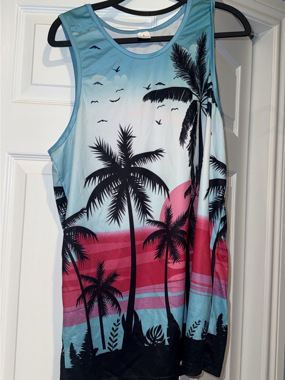 Tropical Palm Sunset Tank Top - Blue & Pink